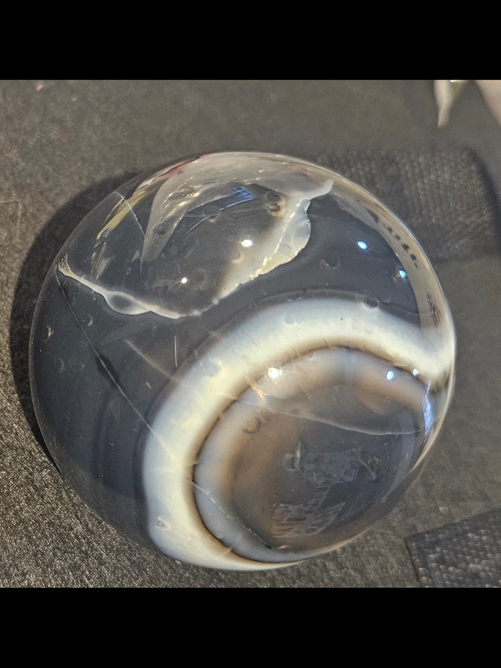 Polished Natural Black and White Agate Decorative Sphere